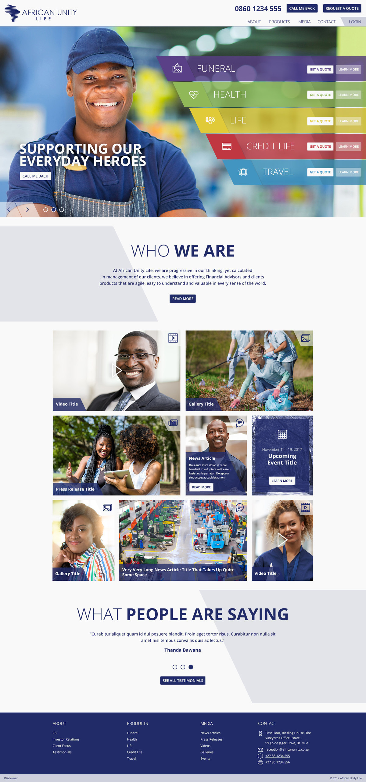 African Unity Life Wireframes and Web Design