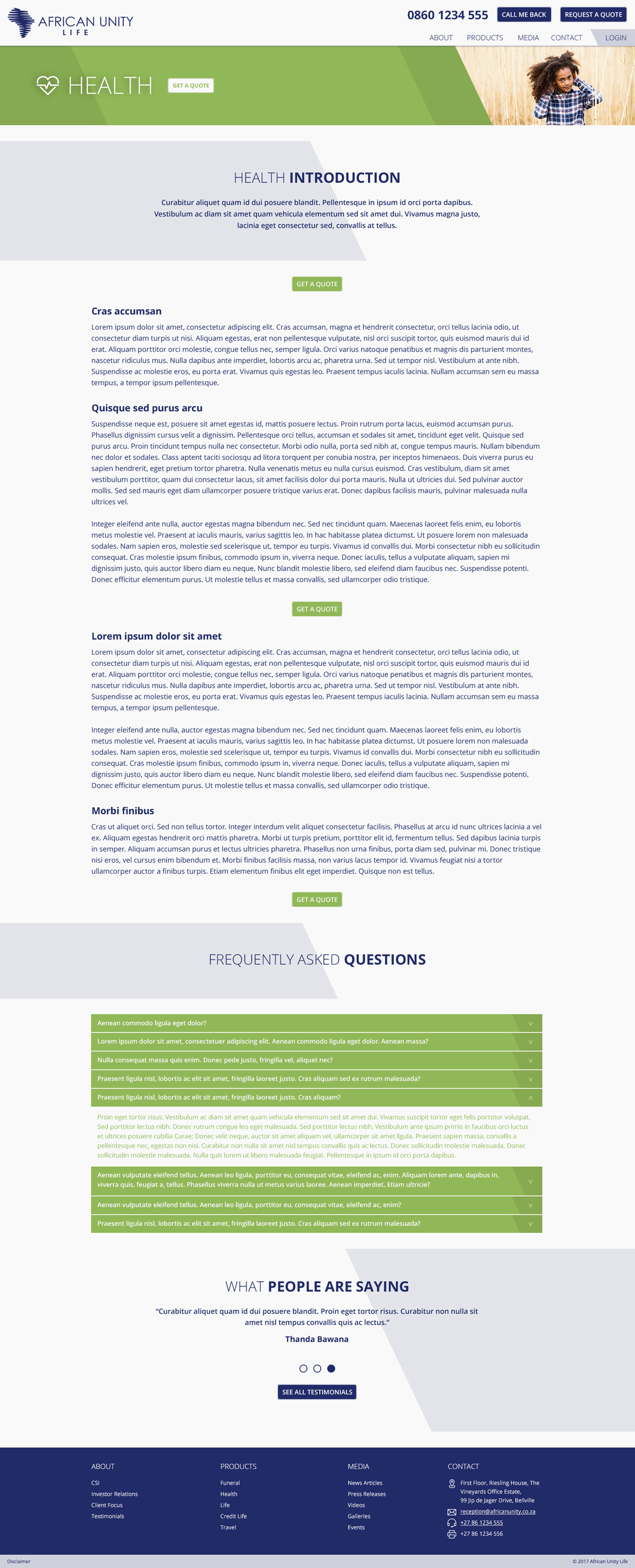 African Unity Life Wireframes and Web Design