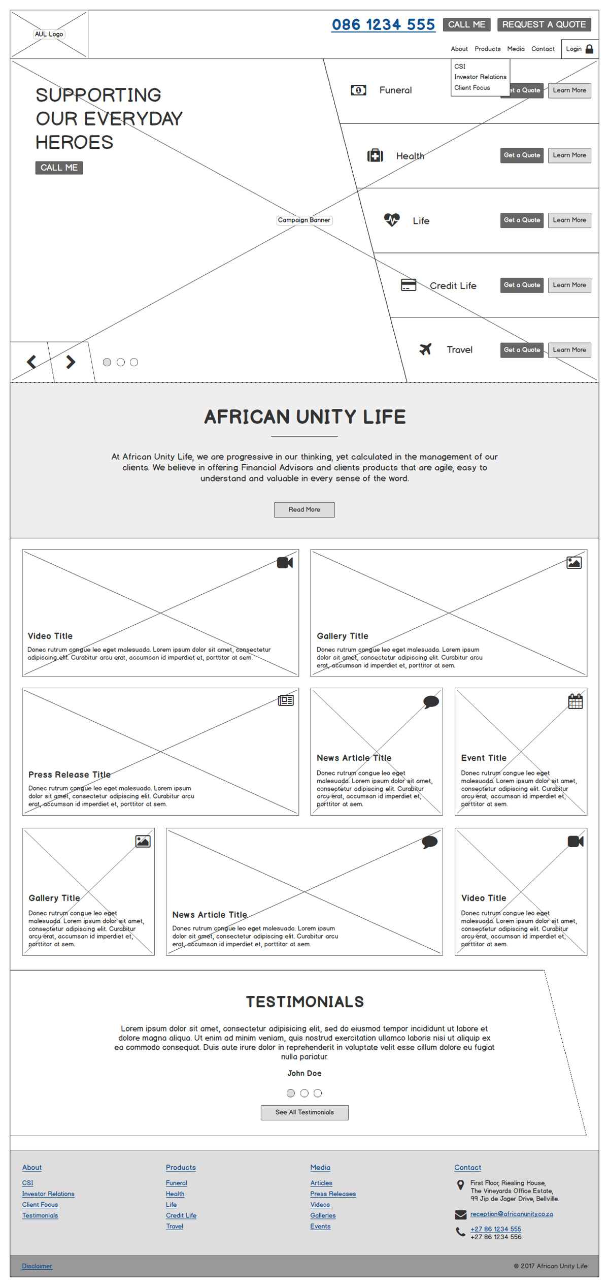 African Unity Life Wireframes and Web Design