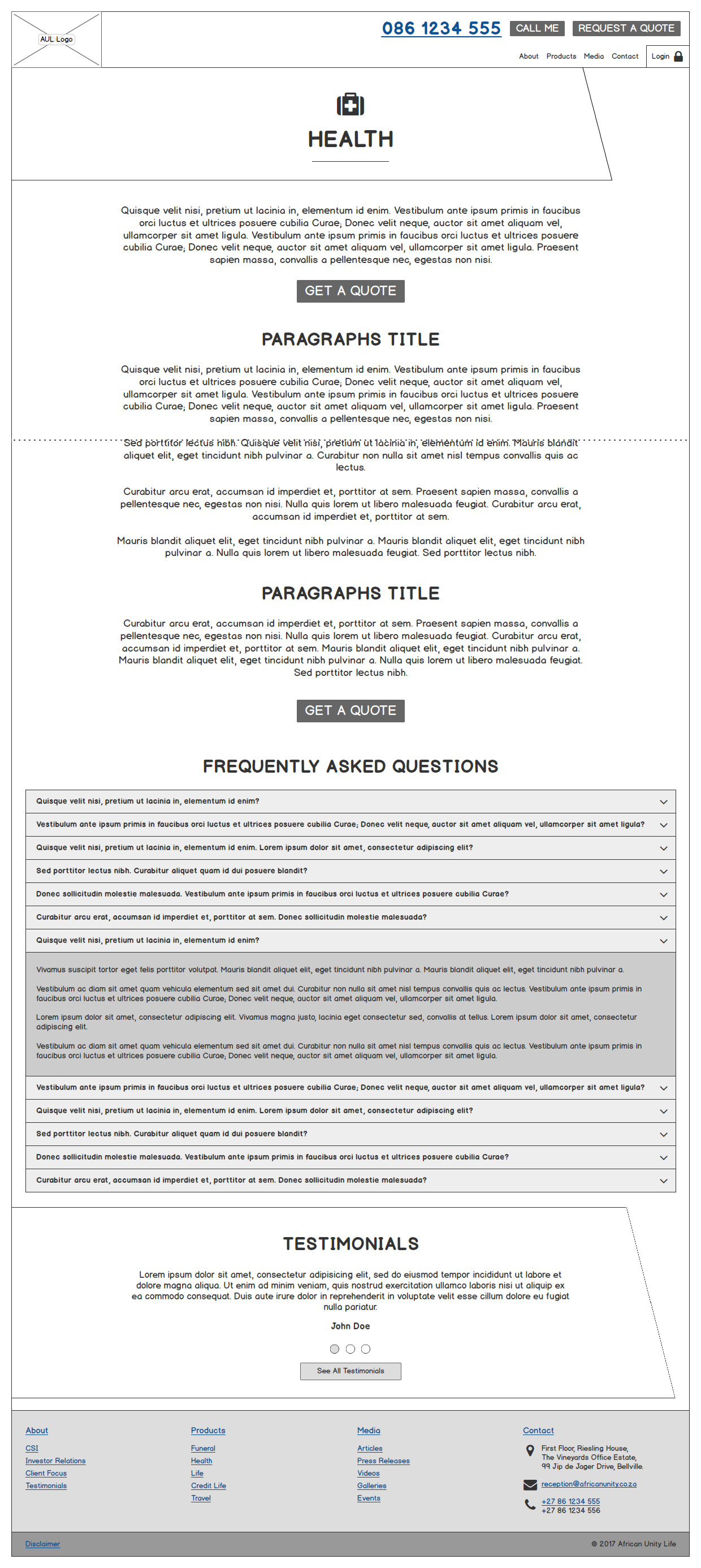African Unity Life Wireframes and Web Design